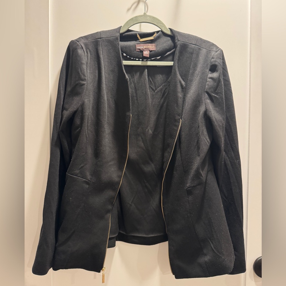 Dana Buchman Black Women's Blazer Jacket Gold Zipper